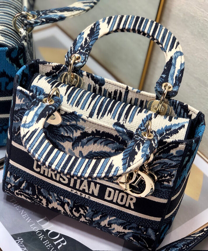 Christian Dior Medium Lady D lite Bag Canva Blue